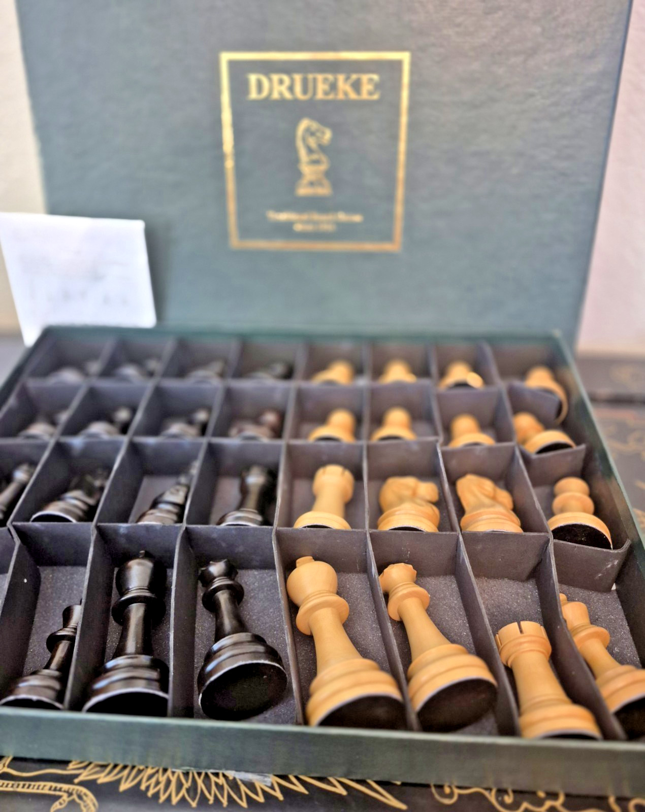 Drueke Luxury Box Wood Ebony Staunton Chess Set 4" King Players Choice? Weighted