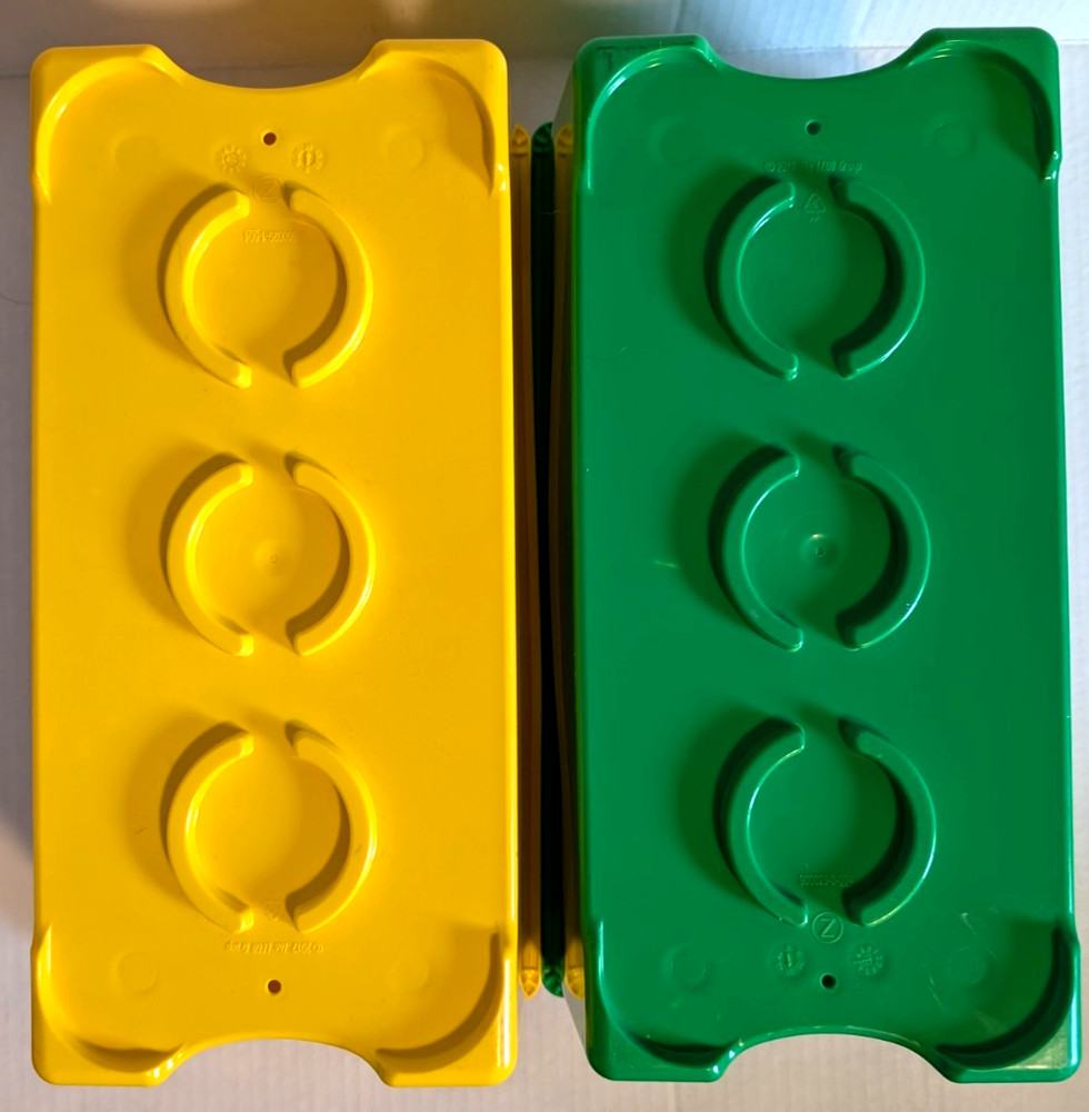 2 Lego Brick Storage Case Bin 8 Stud Stackable Yellow Green 14" x 7" x 7" Empty