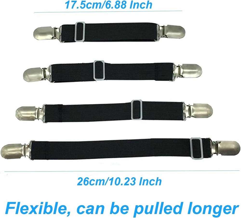 4Pcs Adjustable Bed Sheet Fasteners Suspenders, Elastic Sheet Band Straps Cli...
