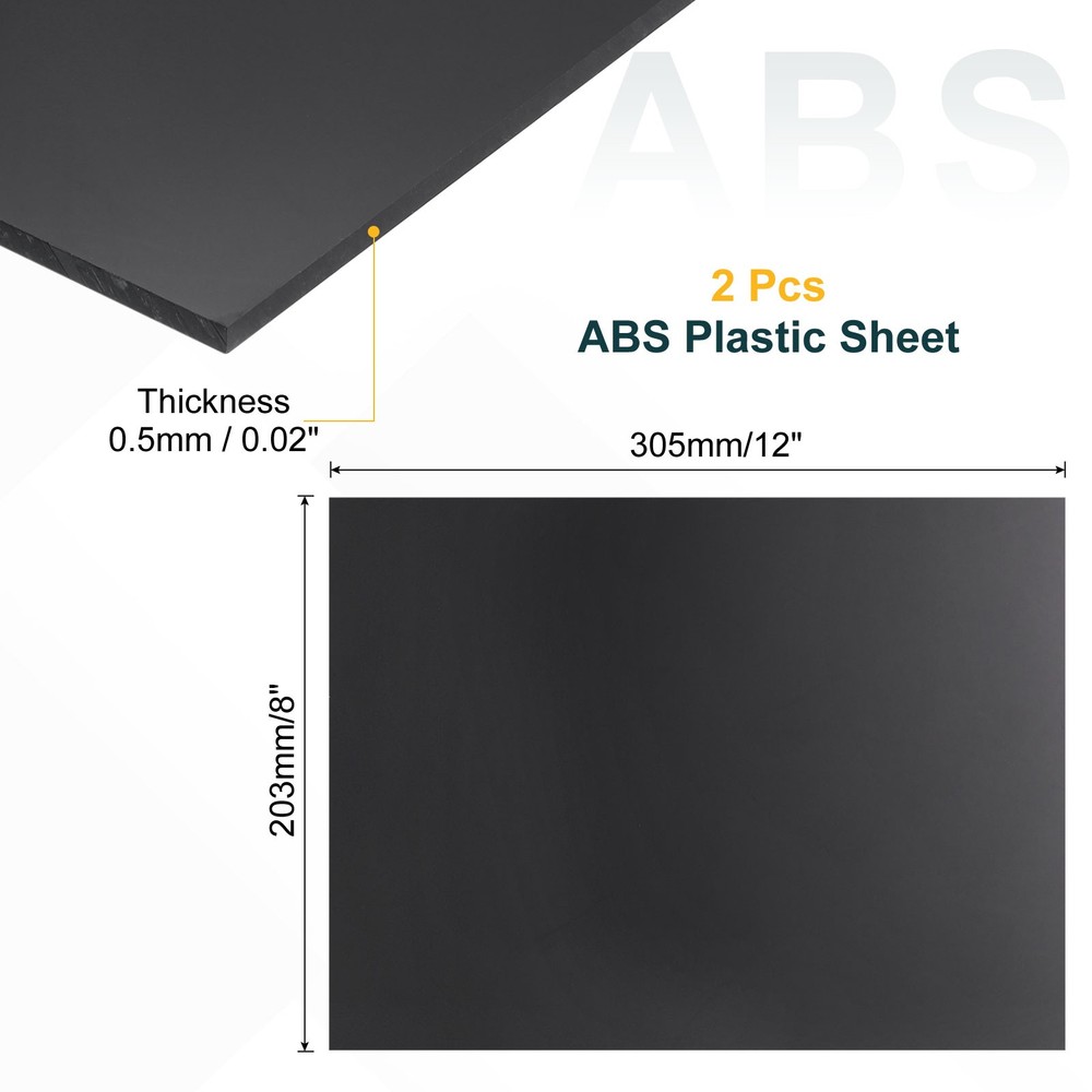 2 Pack ABS Plastic Sheet 0.02" Thick 8"x12" Flexible Hard Plastic Sheet Black