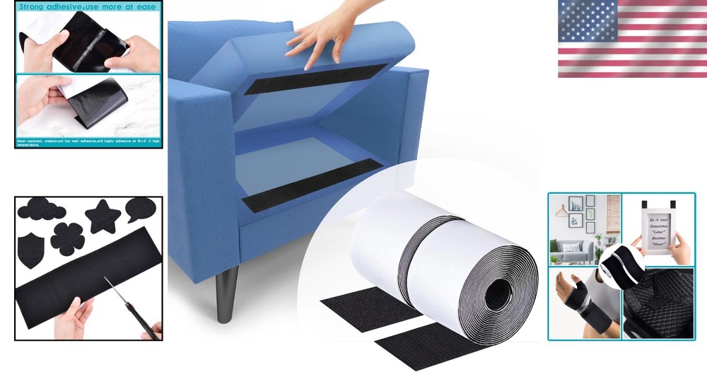 Heavy Duty Black Hook Loop Tape, 4"x18' Adhesive Strips