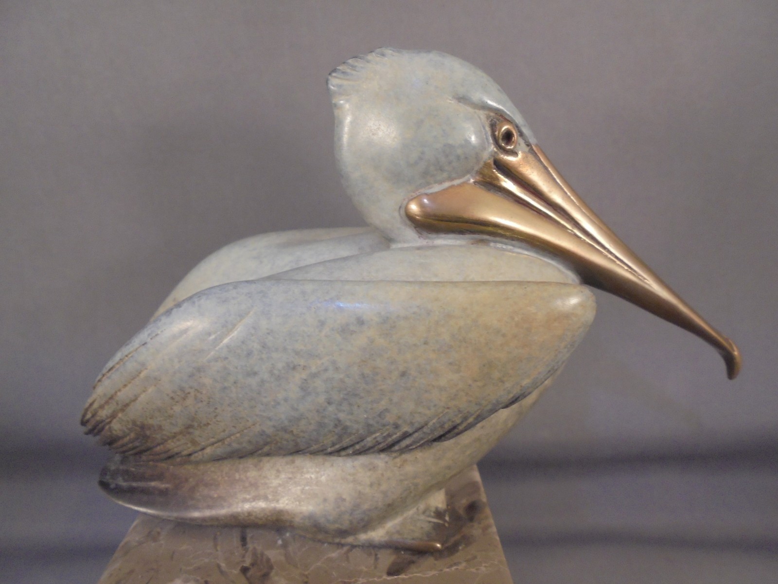 Brian Arthur Bronze on Marble Pelican Sculpture Figure 5 1/4" Total Height