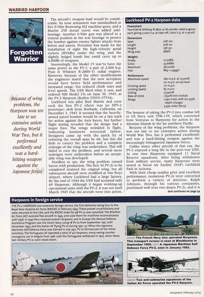 Lockheed PV-2D Harpoon Aircraft Report 2/20/2023k