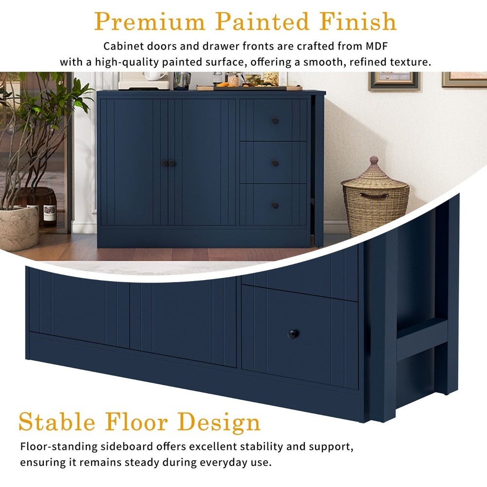 89.7'' Multifunctional Wooden Sideboard (Extendable Table, 2 Doors+3 Drawers)