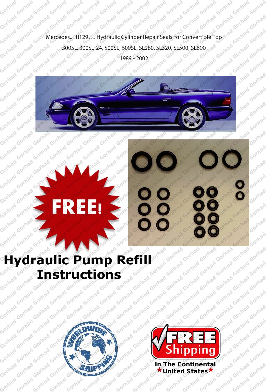 Mercedes SL500 SL320 500SL Convertible Top Hydraulic Cylinder Repair Kit..R129