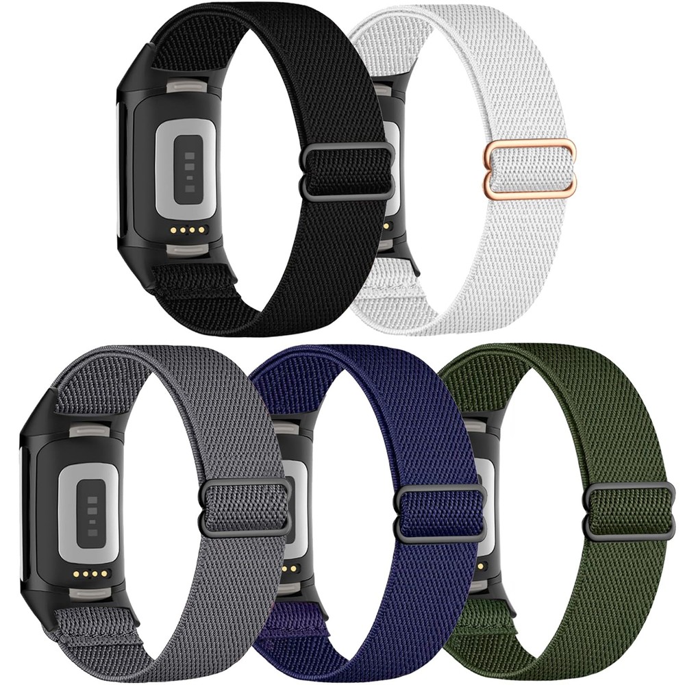5-Pack Nylon Elastic Watch Bands for Fitbit Charge 5/6 Loop Strap