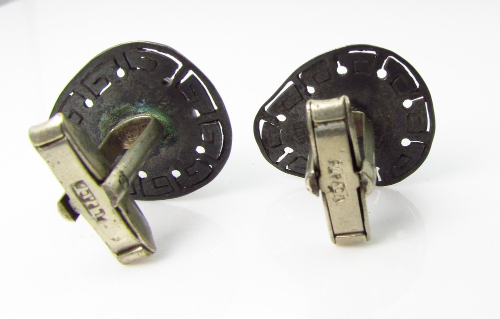 Sterling Front Cufflinks with Green Onyx Aztec Mask