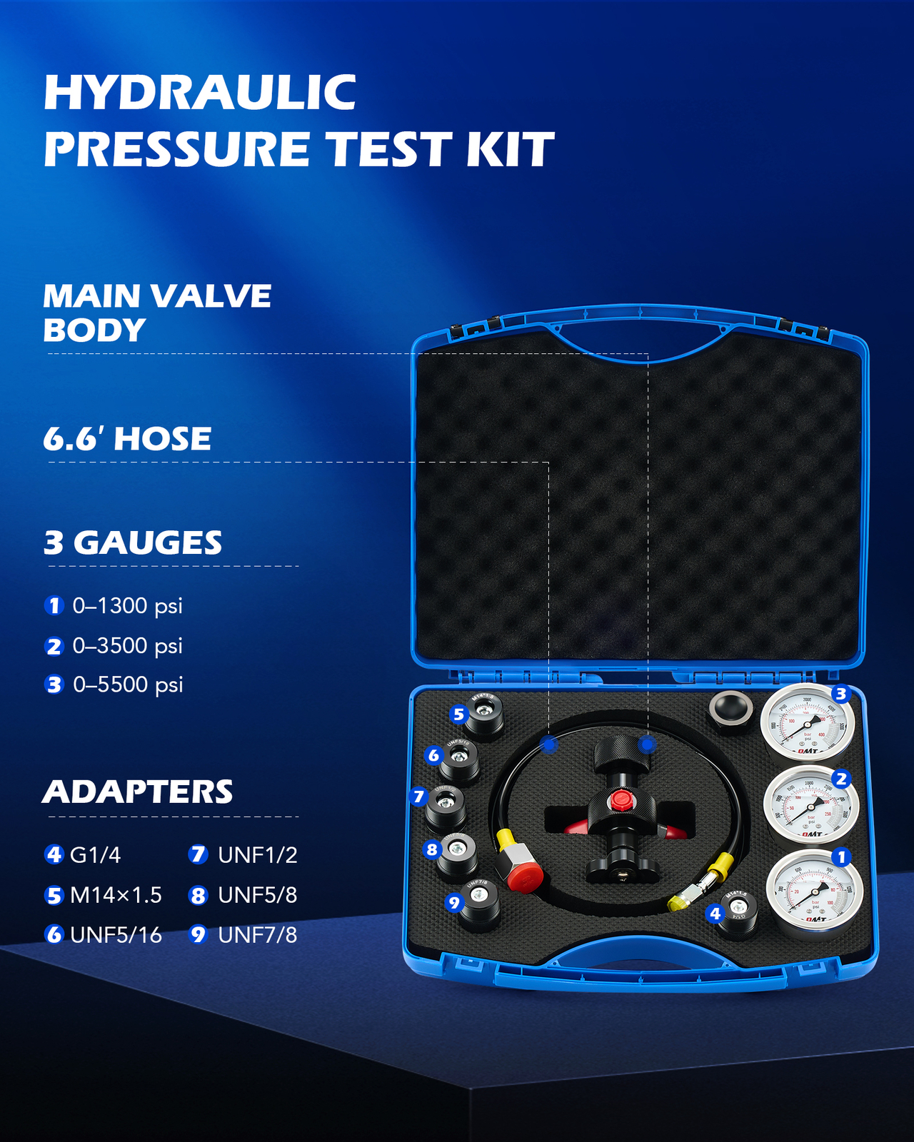 OMT Hydraulic Nitrogen Accumulator Charging Kit with 3 Gauges Gas Valve Test Kit