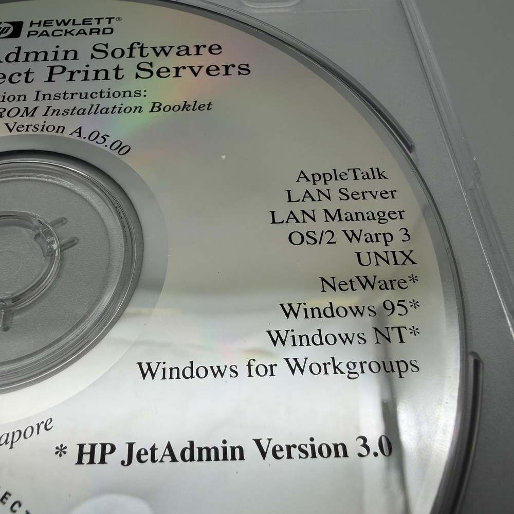 Vintage 1998 HP JetAdmin Software CD-ROM JetDirect Print Servers 5183-3856