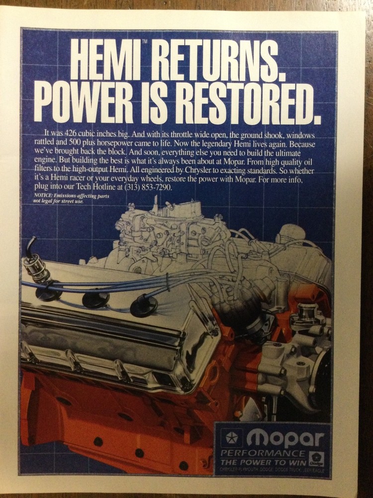 Misc 5420 Advertisement Mopar Performance Hemi Returns Power Is Restored 8 1992