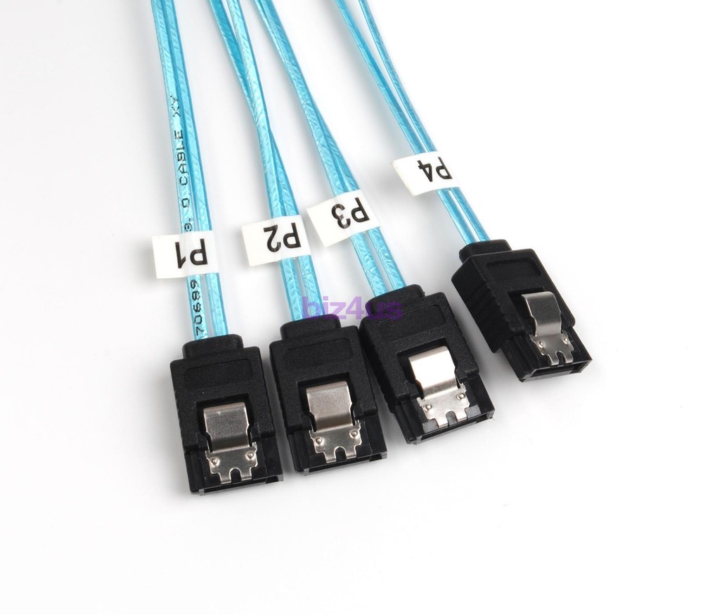 Mini SAS SFF-8643 to 4 SATA 7pin Hard Disk 6Gbps Data Server RAID Blue Cable 1M