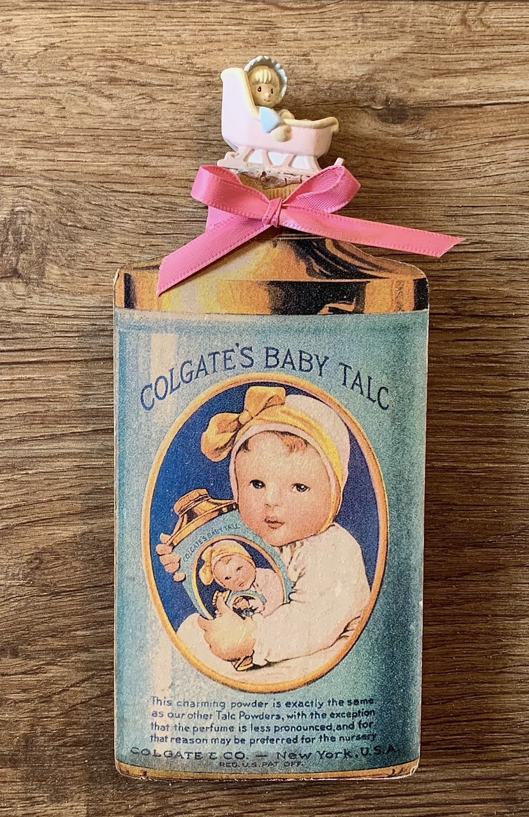 RARE! C 1910 COLGATE BABY Talc Talcum POWDER Wood Antique Advertising