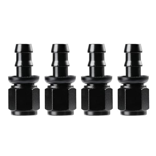 Push Lock Hose Fitting End Black 4PCS 6AN Straight