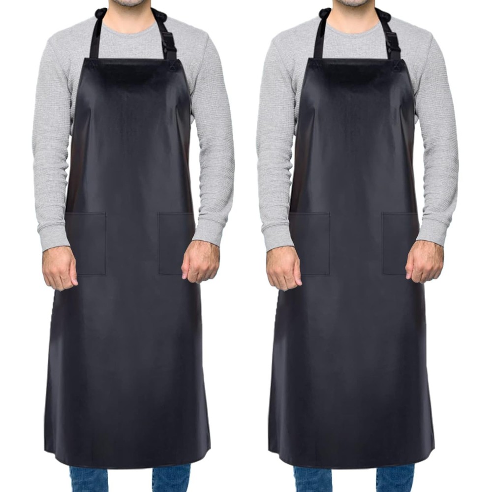 Homsolver 2 Pack Waterproof Rubber Standard, Black Aprons Without 2 Pockets