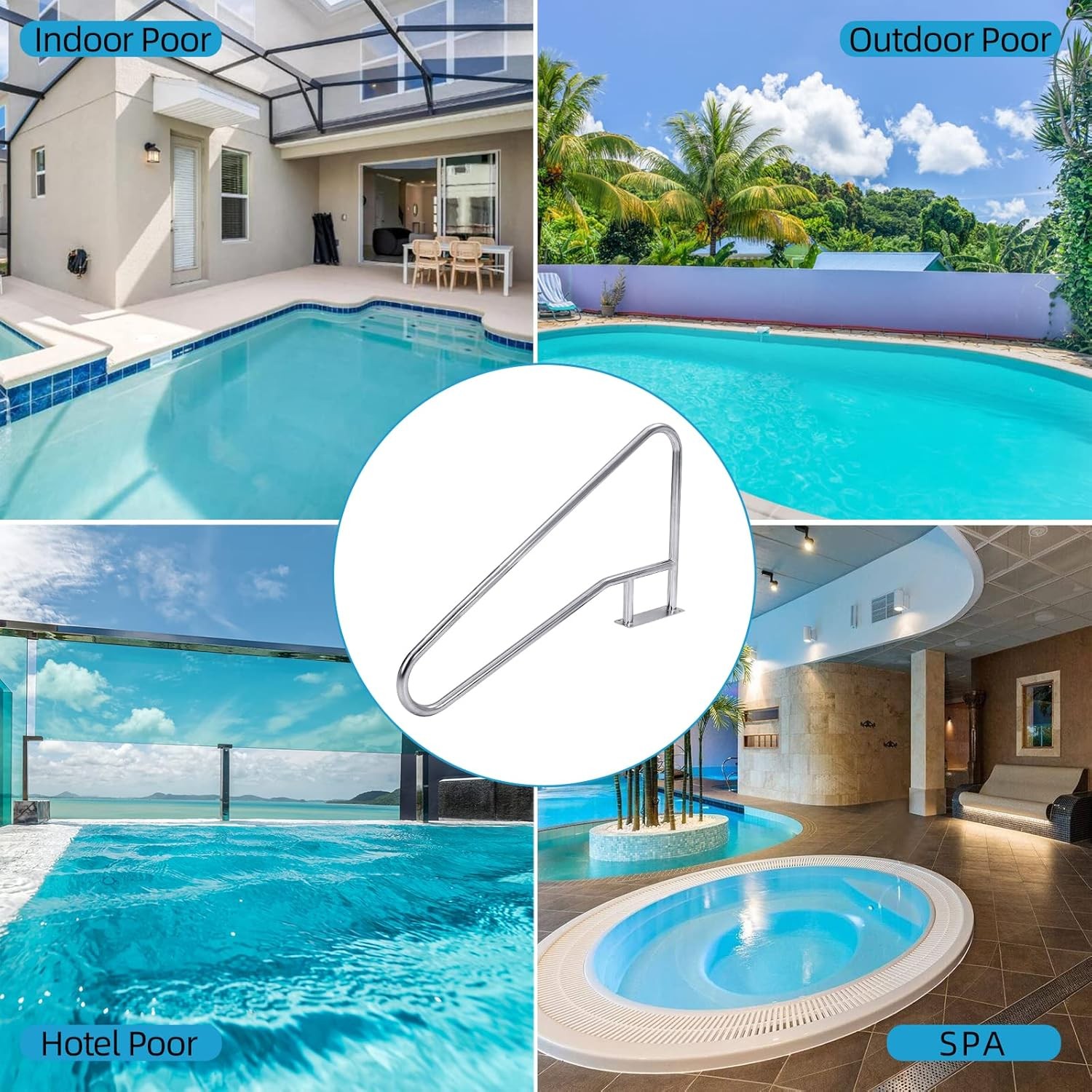 55"x32" Swimming Pool Handrail 385LBS 304 Stainless Steel Non-Slip Pool Railings