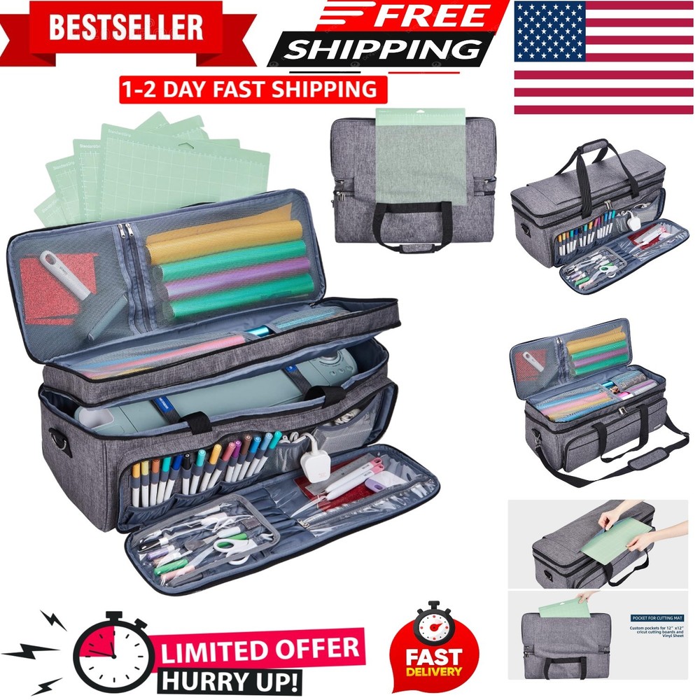 Double Layer Carrying Case with Mat Pocket for Cricut Maker 4, Explore 4, Mul...