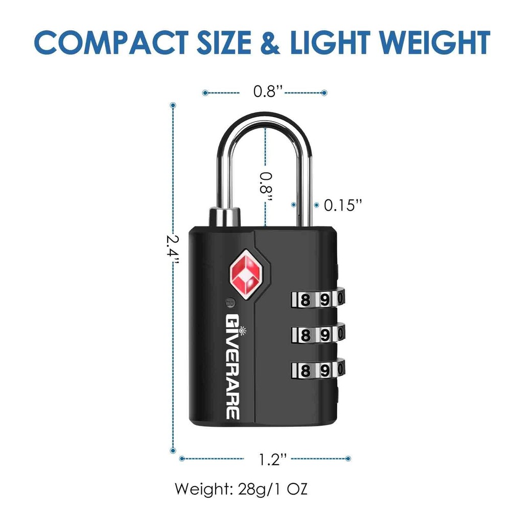 2 Pack TSA Approved Travel Luggage Locks, Suitcase Combination Lock, Keyless ...