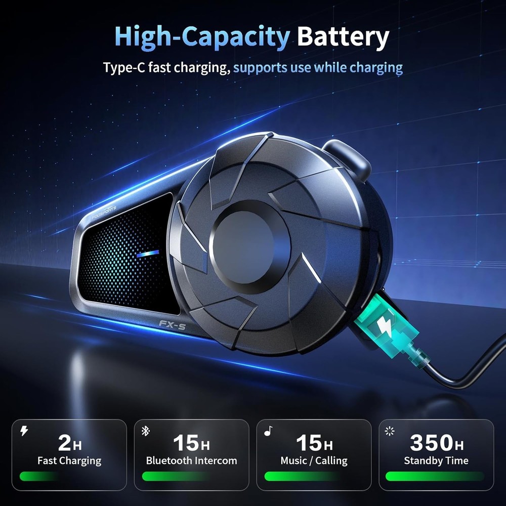 FX-S Bluetooth V5.4 Communication System - 20 Hours Battery & Dual Phone Support