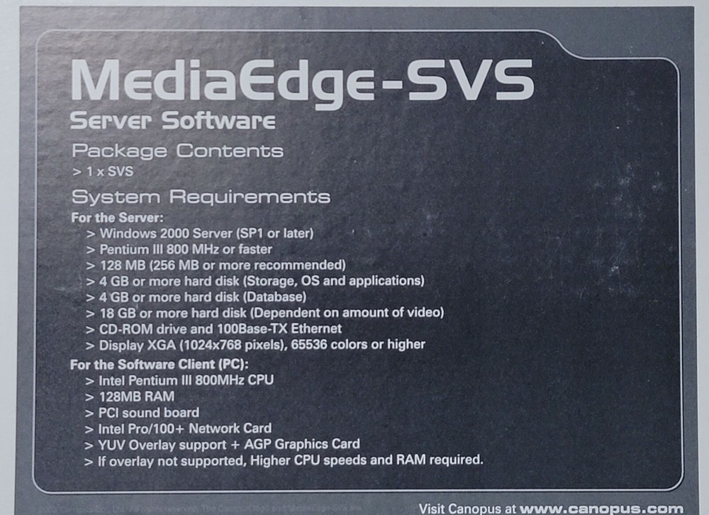 Canopus MediaEdge SVS Server Software with USB Dongle.