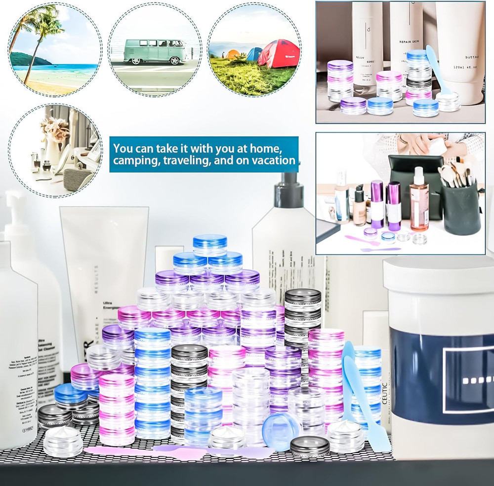 100 Pcs 3G Empty Plastic Containers with Lids,Tiny Makeup Sample Containers S...