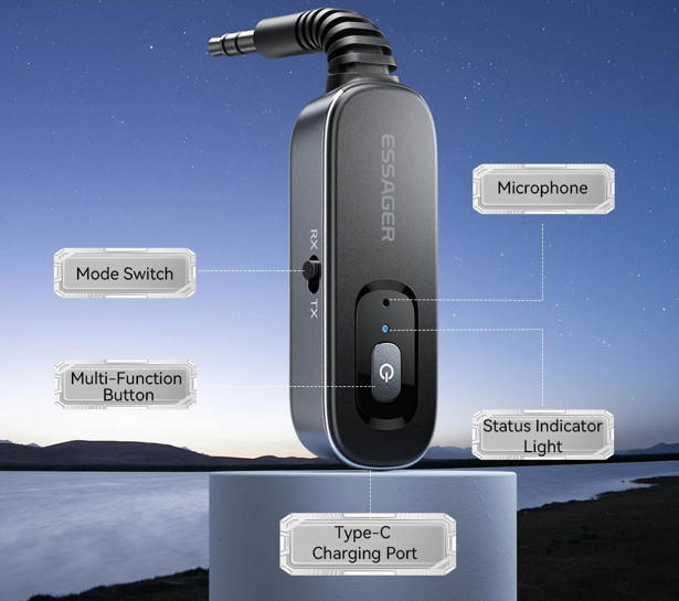 2-in-1 Bluetooth Audio Receiver Transmitter Wireless Bluetooth 5.1 3.5mm AUX