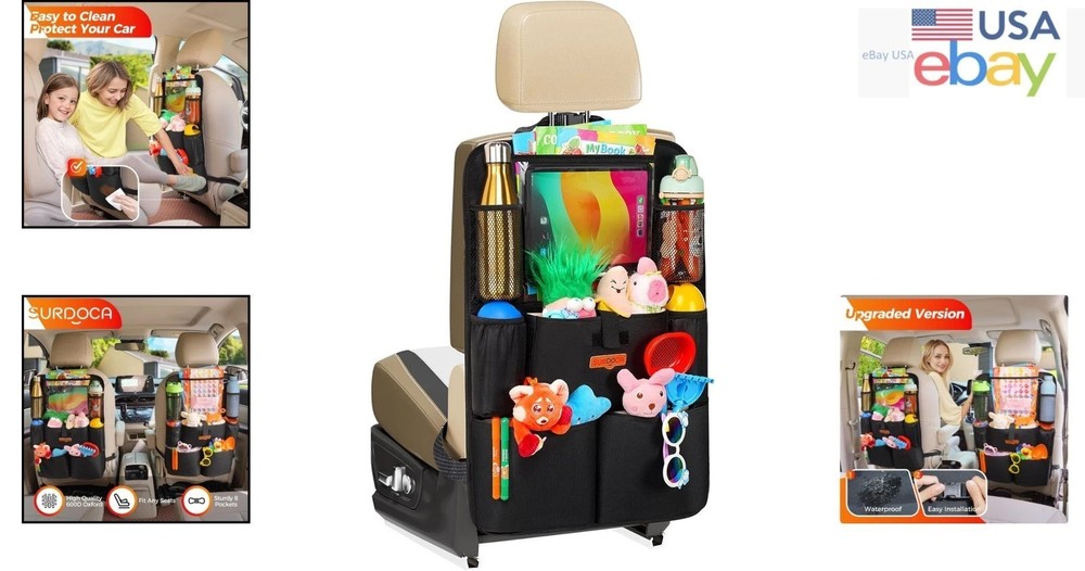 Adjustable Car Organizer with Tablet Holder and Multiple Bottle Compartments