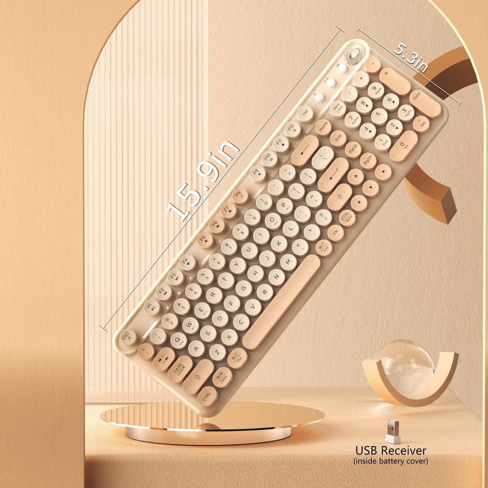 Wireless Bluetooth Keyboard - Full Size Retro Round Typewriter Style Wireless...