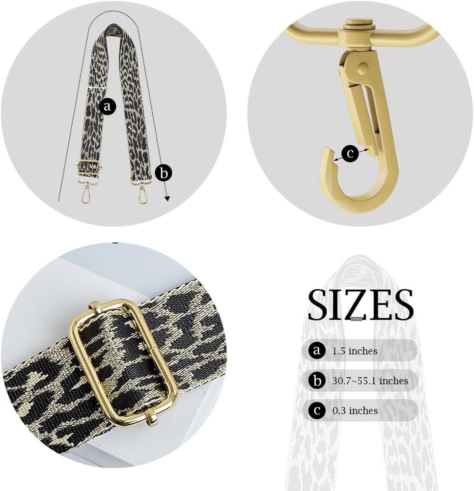 TANOSII Wide Purse Strap Adjustable Replacement Golden String Leopard