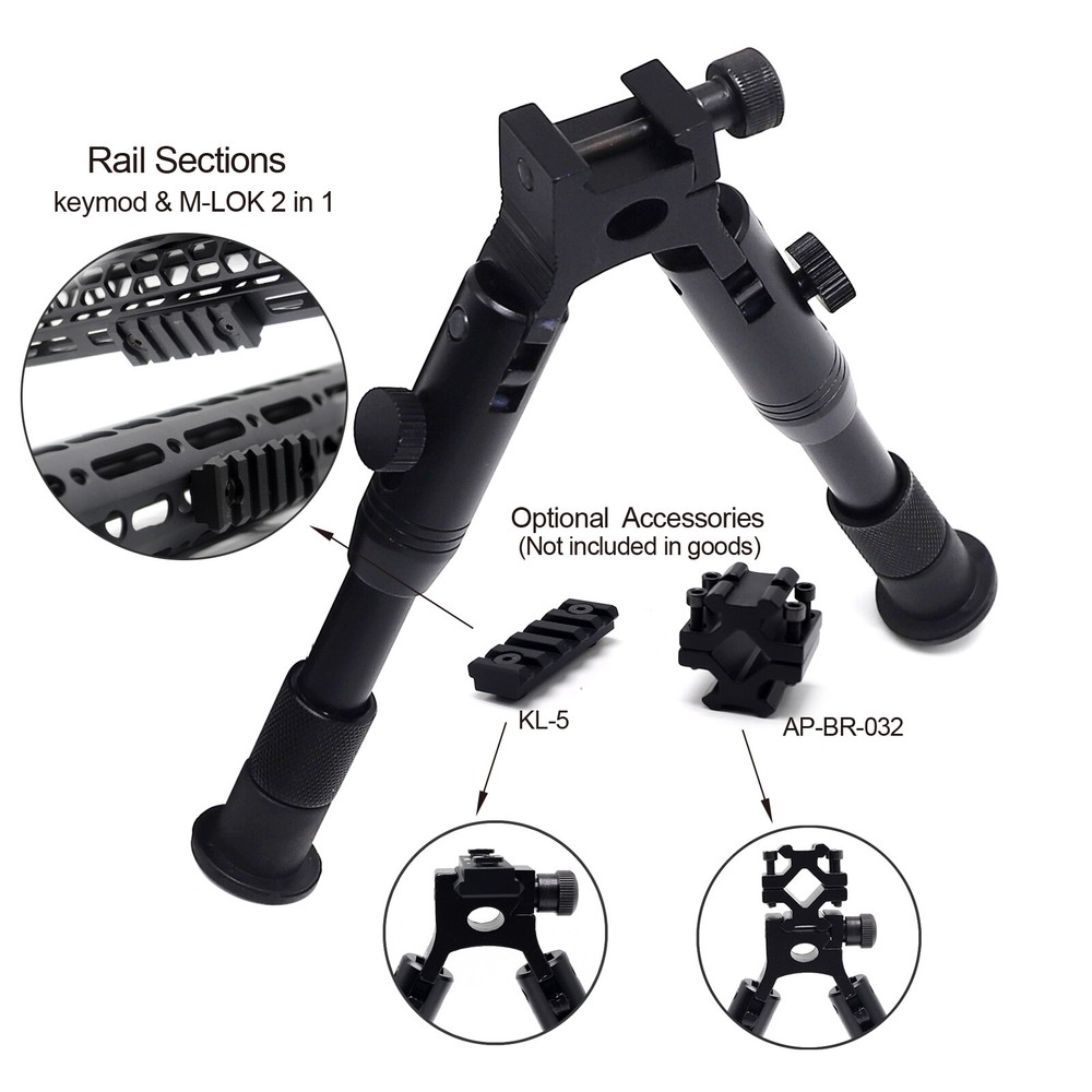 6'' Short Tactical Bipod Adjustable Spring Return 20mm Picatinny Mount Adapter