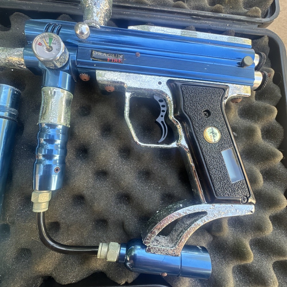 Dragun Fire Paintball Gun M3 Blue With Case & Barrels - UNTESTED