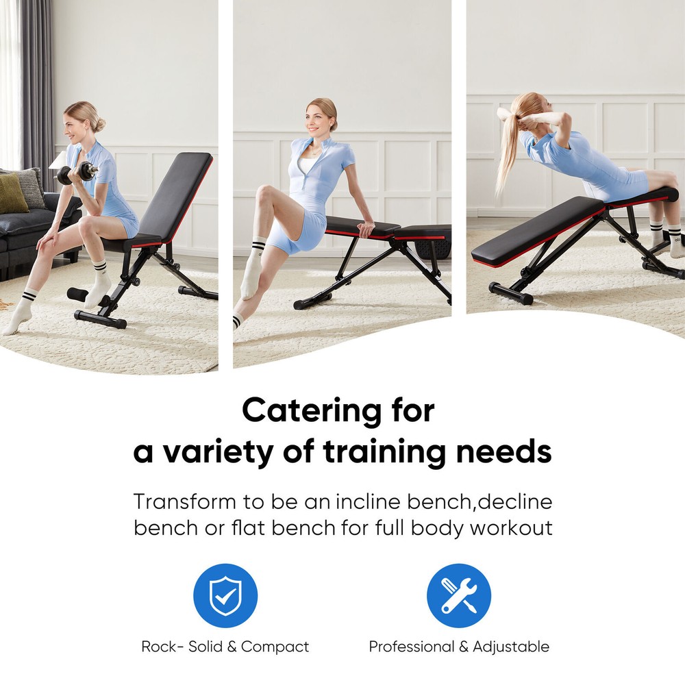 Adjustable Sit Up Weight Bench Foldable Strength Training Flat Incline Decline