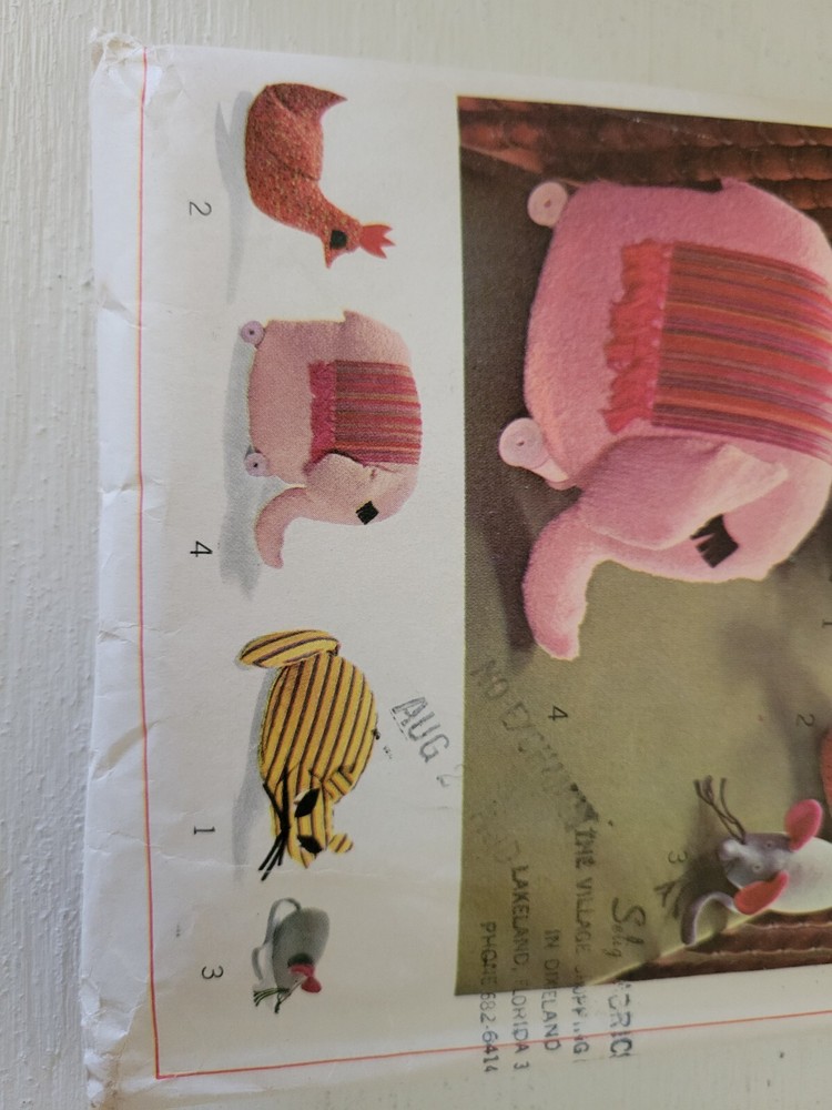Vintage Toy Sewing Pattern Stuffed Animals 1968