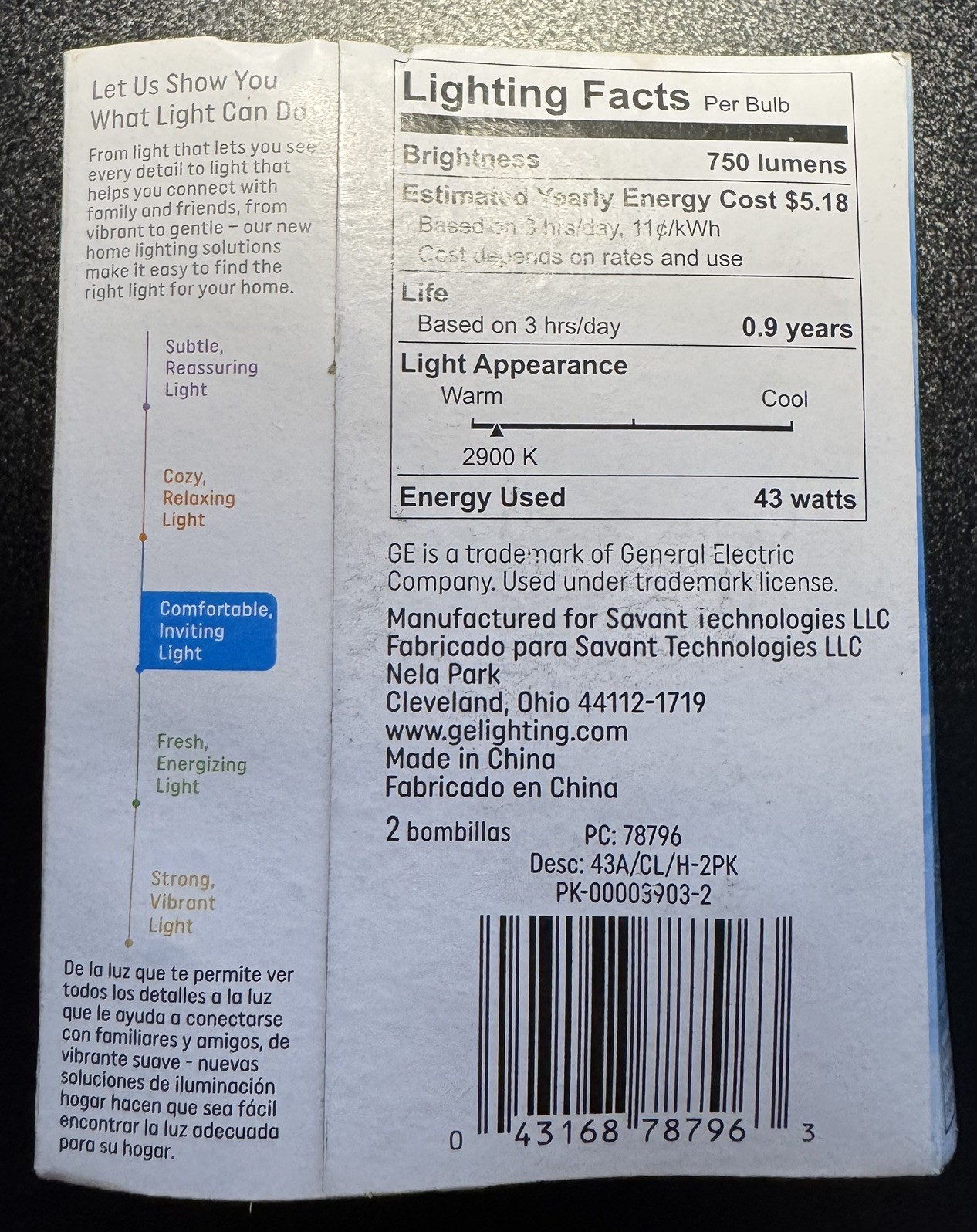 Pack 2. GE Light Bulbs 43 Watt 120V E26 base Crystal clear Good for Heating