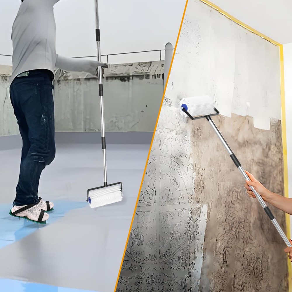 Spike Roller for Self Leveling Cement,9 Inch Screed Spiked Roller with 77'' E...