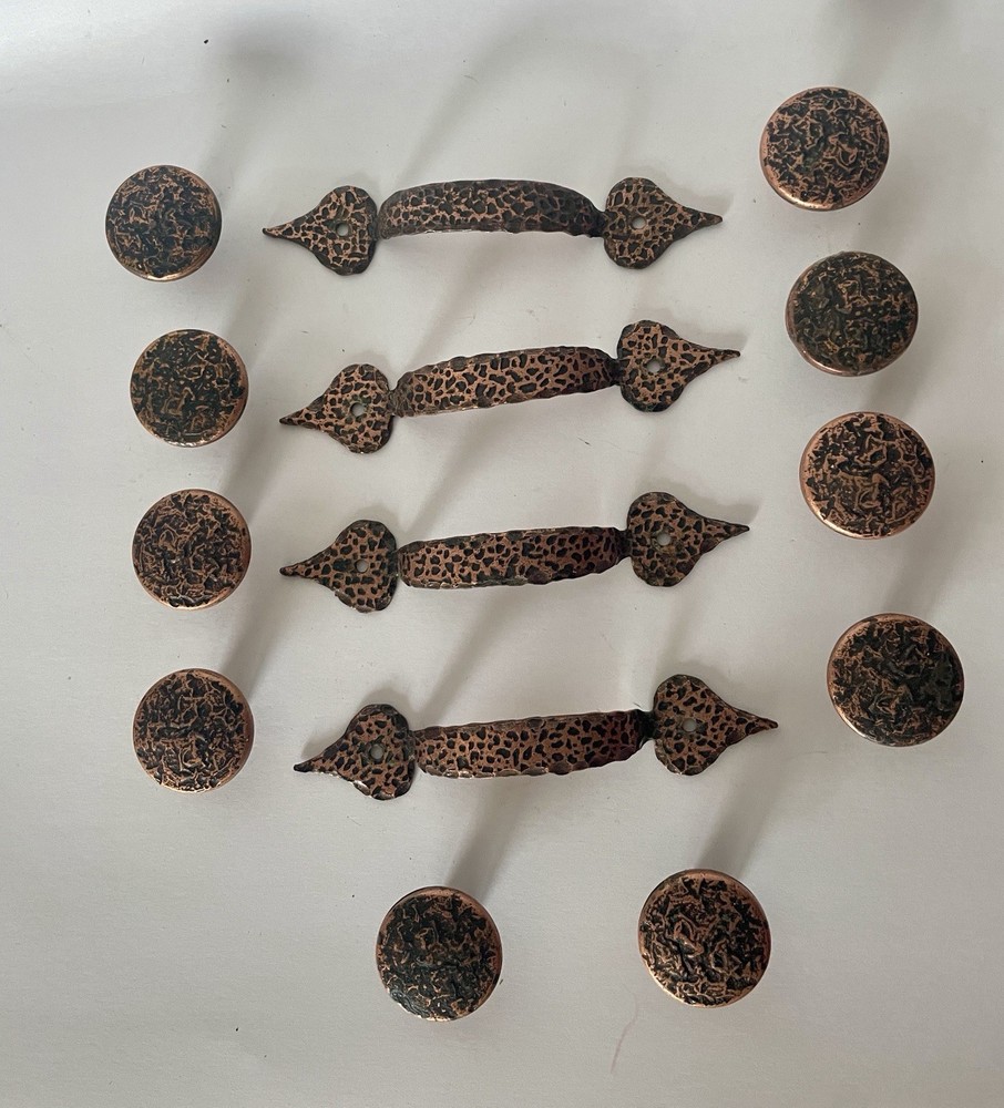 Vintage Hammered Rustic Copper Drawer Handles Pulls Knobs 14 Pieces