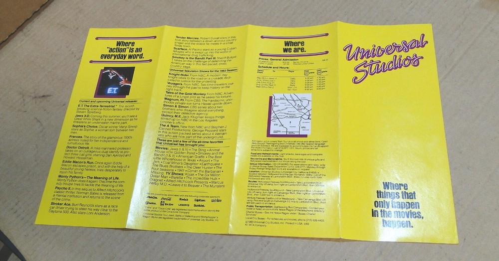 Universal Studios, Two 1983 Fold-Out Brochures, E.T., Jaws Etc.