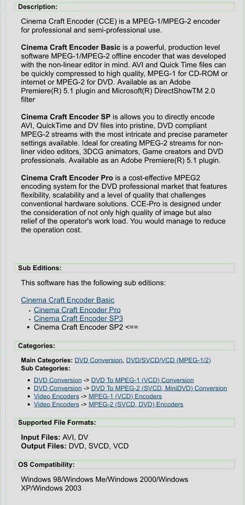 Cinema Craft Encoder SP2 Video Editing Software Windows.