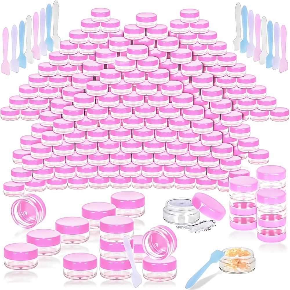 MotBach 100 Pcs 5g Empty Plastic Containers with Pink Lids,Mini Makeup