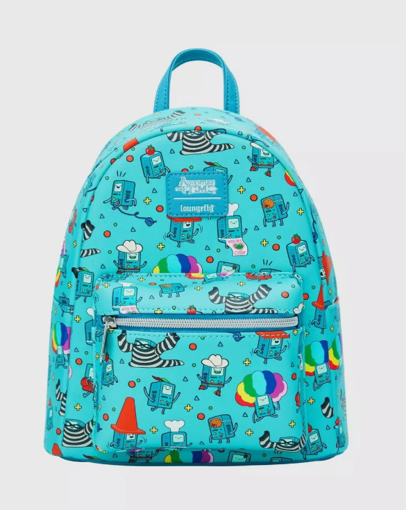 Loungefly Mini Backpack: ADVENTURE TIME All Over Print Blue Green BMO Poses