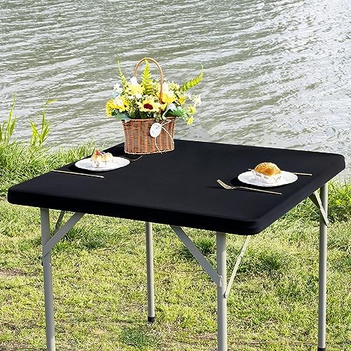 Square Fitted Table Cover Elastic Tablecloth Stretch 34" x 34" (Square) Black