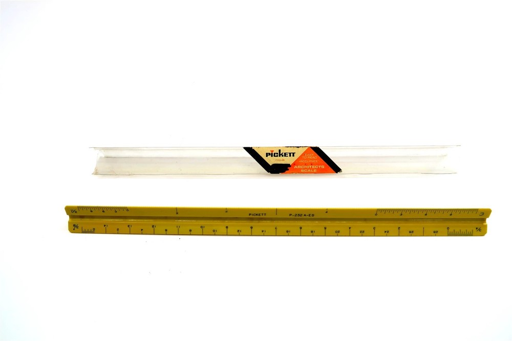 Vintage 12" PICKETT P-232 A-ES Triangular Drafting Architects Scale Ruler