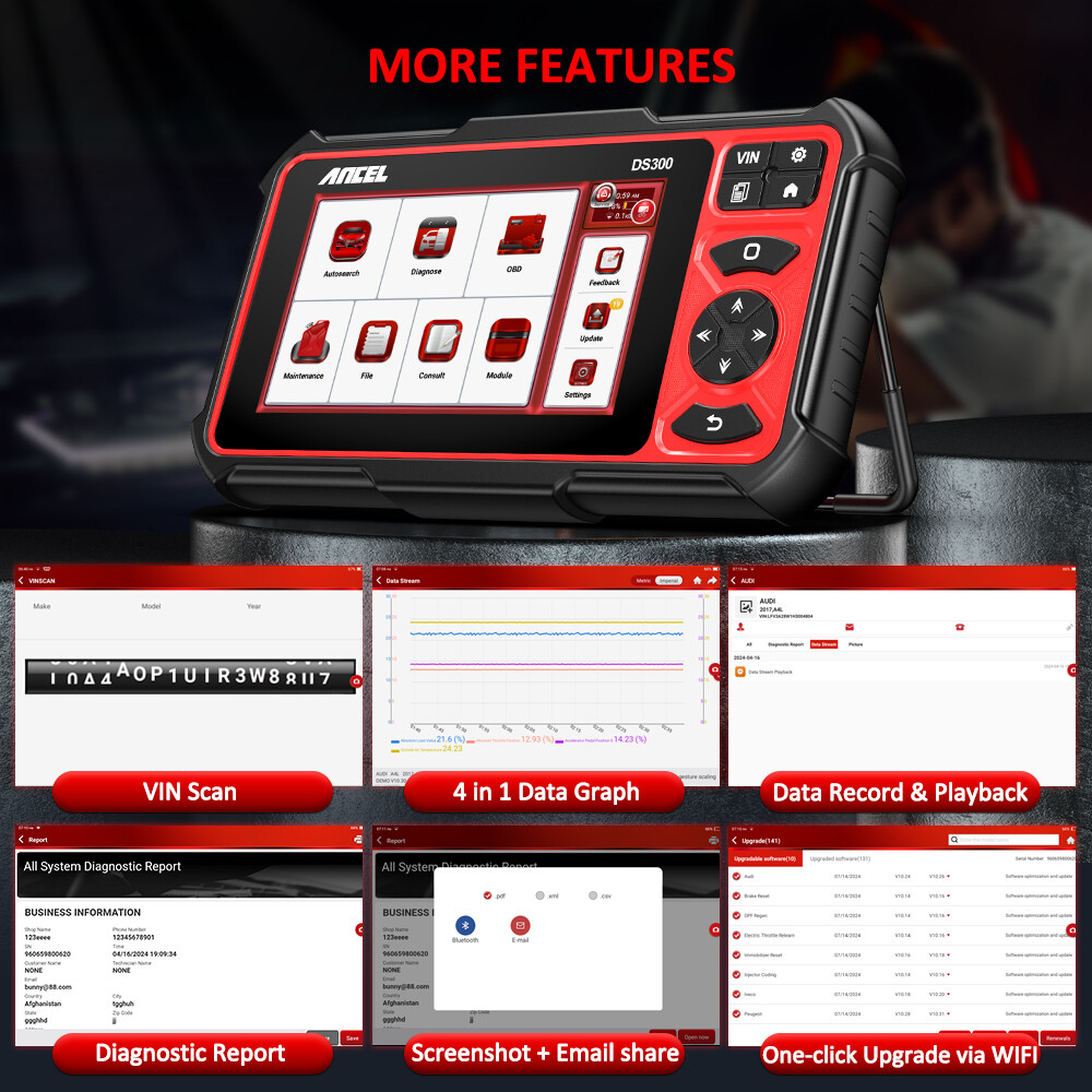 ANCEL DS300 Full System Diagnostic Scanner OBD2 Tool with Bi-Directional Control