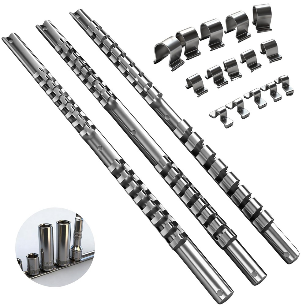 Metal Socket Organizer Set with Sliding Rails, 3-Piece