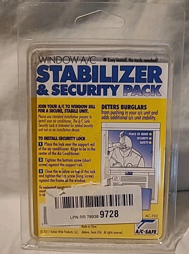 Window A/C Stabilizer & Security Pack ~ Window Lock, White, AC-702 (SET OF 3)