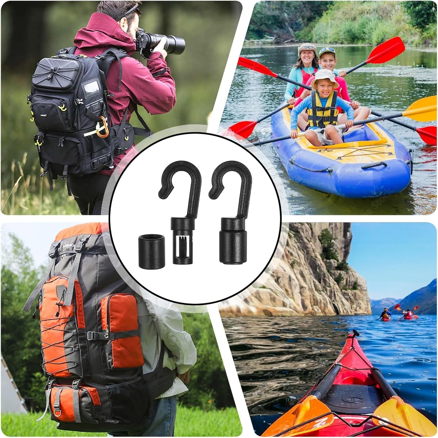 20 Pcs Bungee Cord Hooks, Shock Cord Hooks for 1/4" and 3/16" Rope Terminal Ends