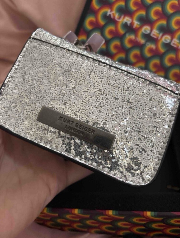 Silver Sequin Shoulder Bag Chain Strap w/ Original Box Solid