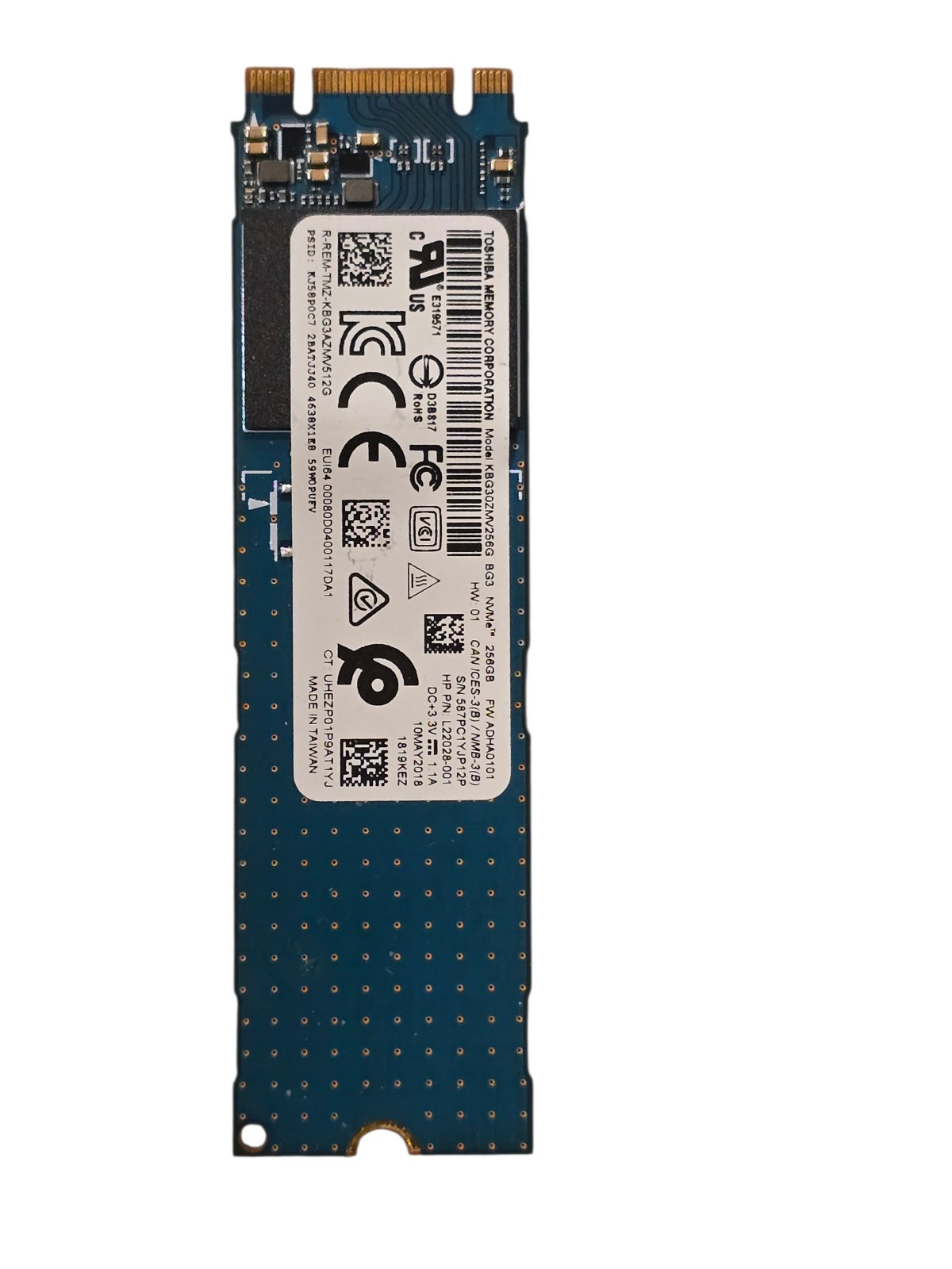Toshiba BG3 256GB NVMe M.2 SSD PCIe KBG30ZMV256G HP L22028-001 587PC1YJP12P