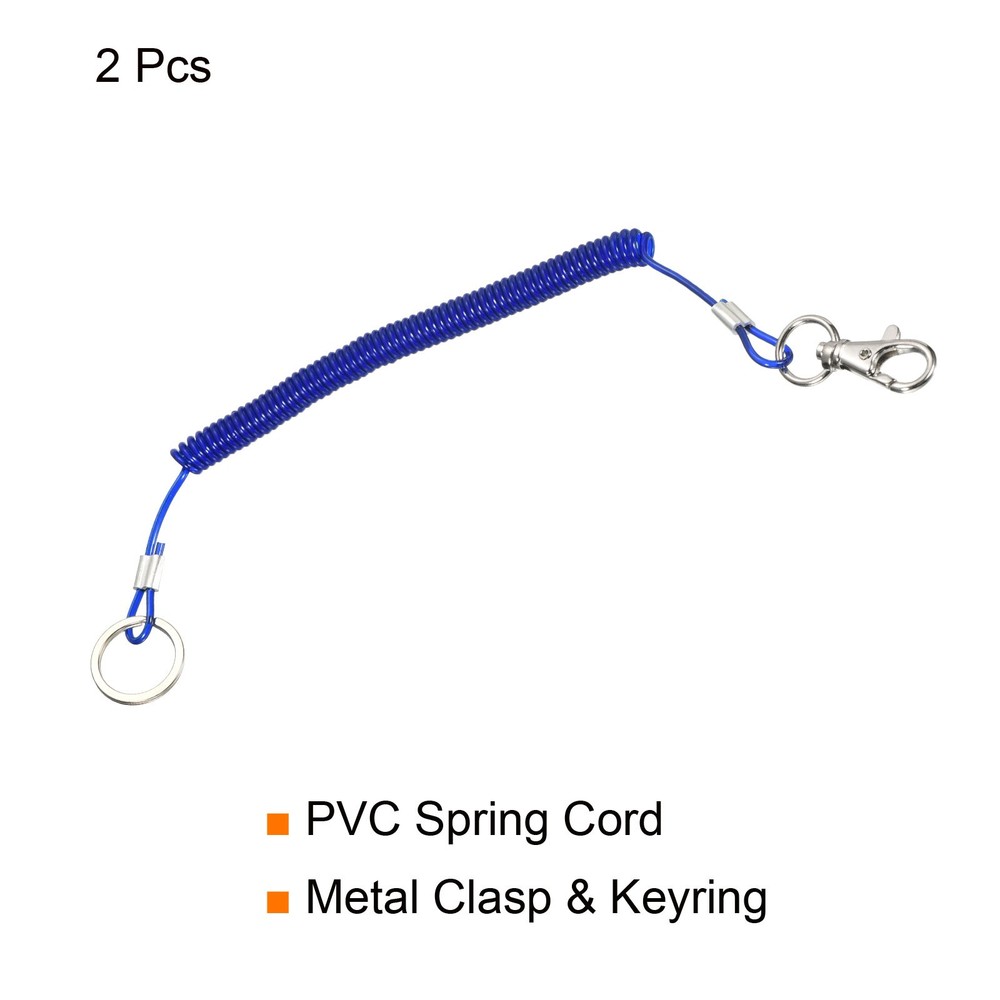 2pcs 6" Plastic Retractable Coil Spring Keychain Strap w Ring Clasp, Dark Blue
