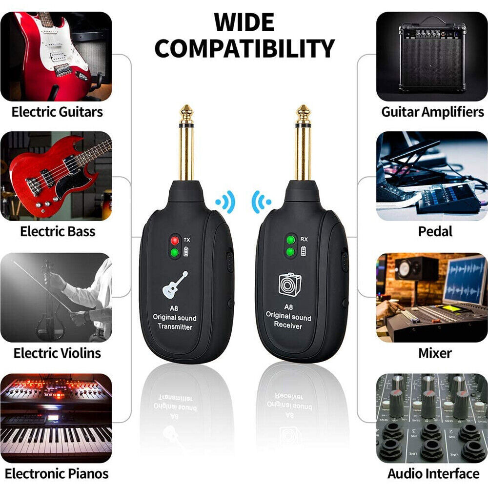 INGPARTNER Wireless Guitar System Transmitter Receiver fit Bass Digital 100ft