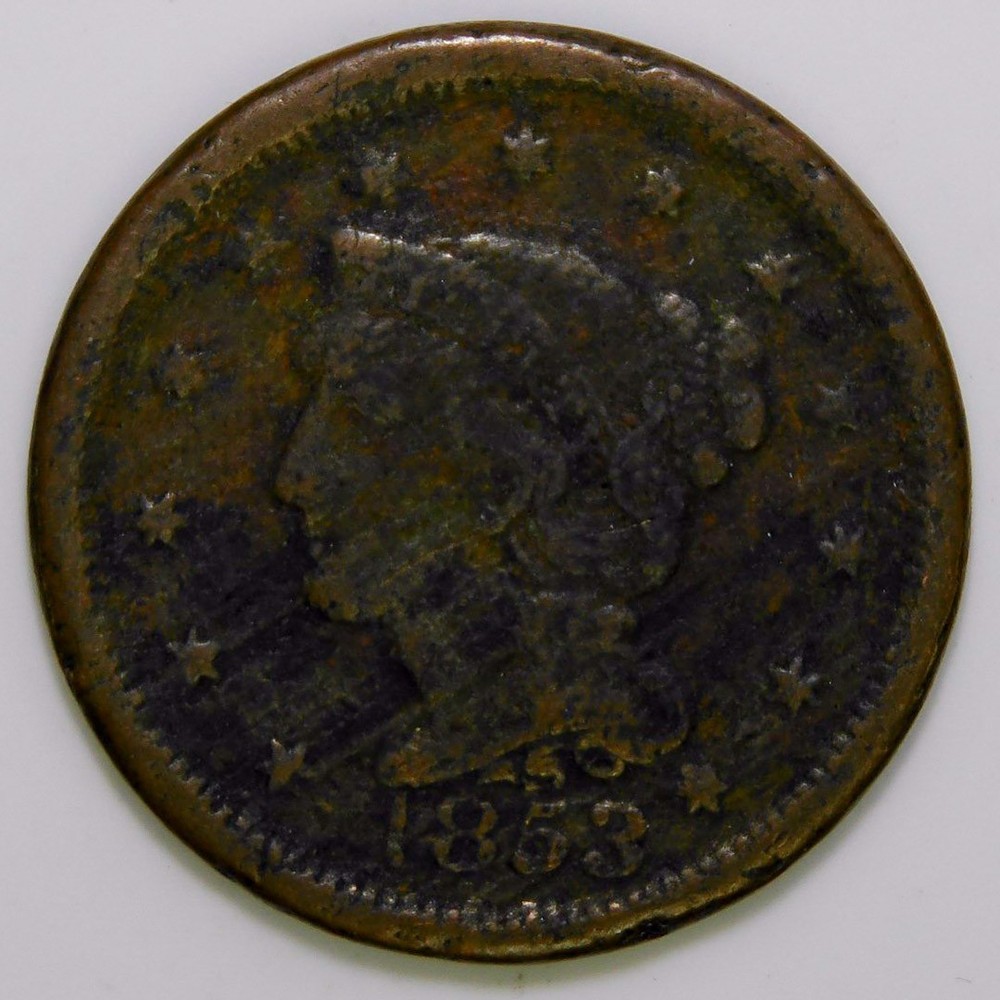 1853 Braided Hair Large Cent k381